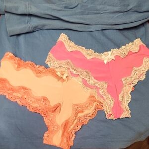 Lace Trim Women's Panties - Pink and Peach